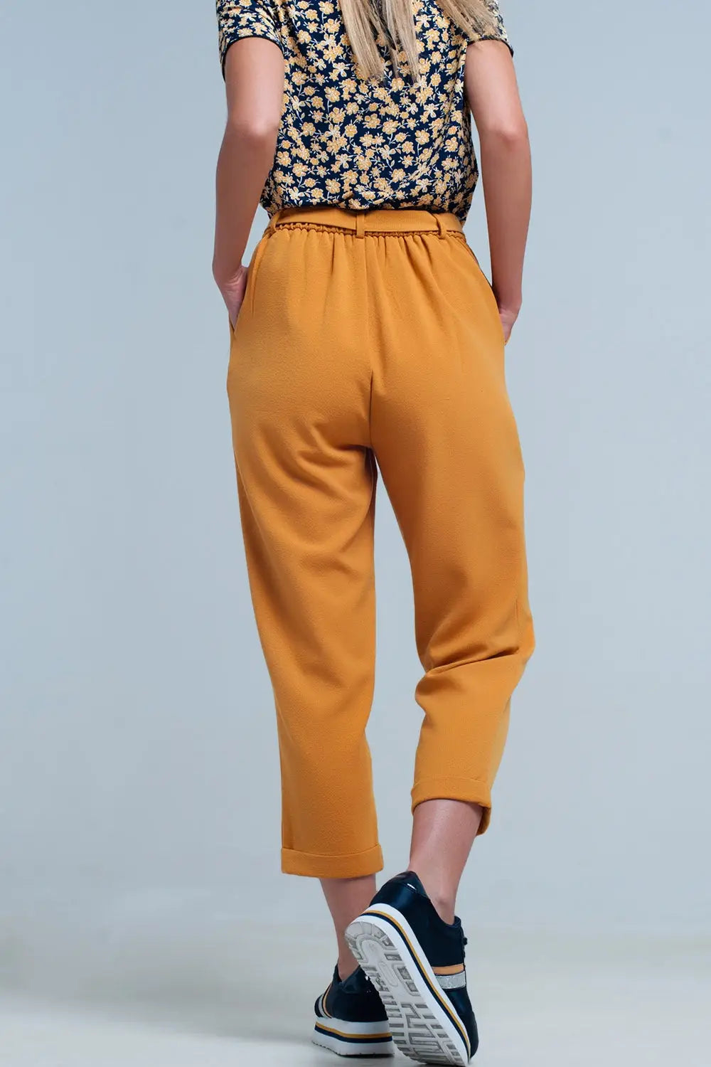 mustard high waisted pants with belt - Pants