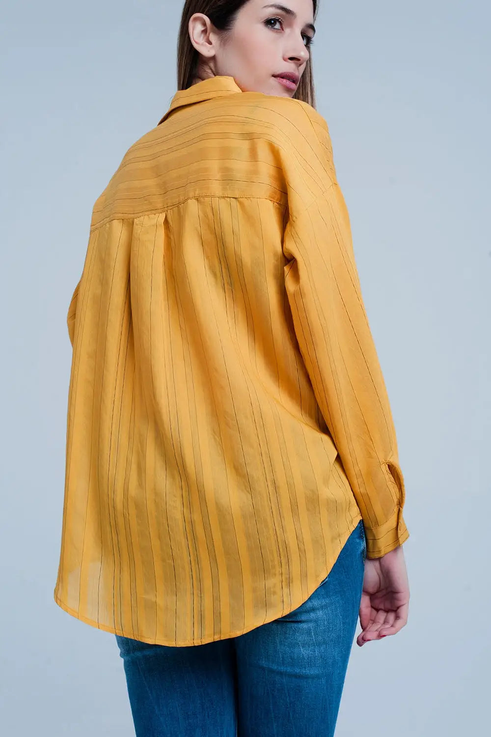 Mustard Shirt Thin Black Stripes - Shirts