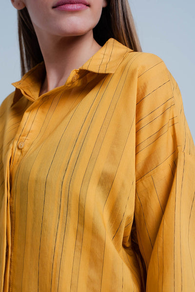 Mustard Shirt Thin Black Stripes