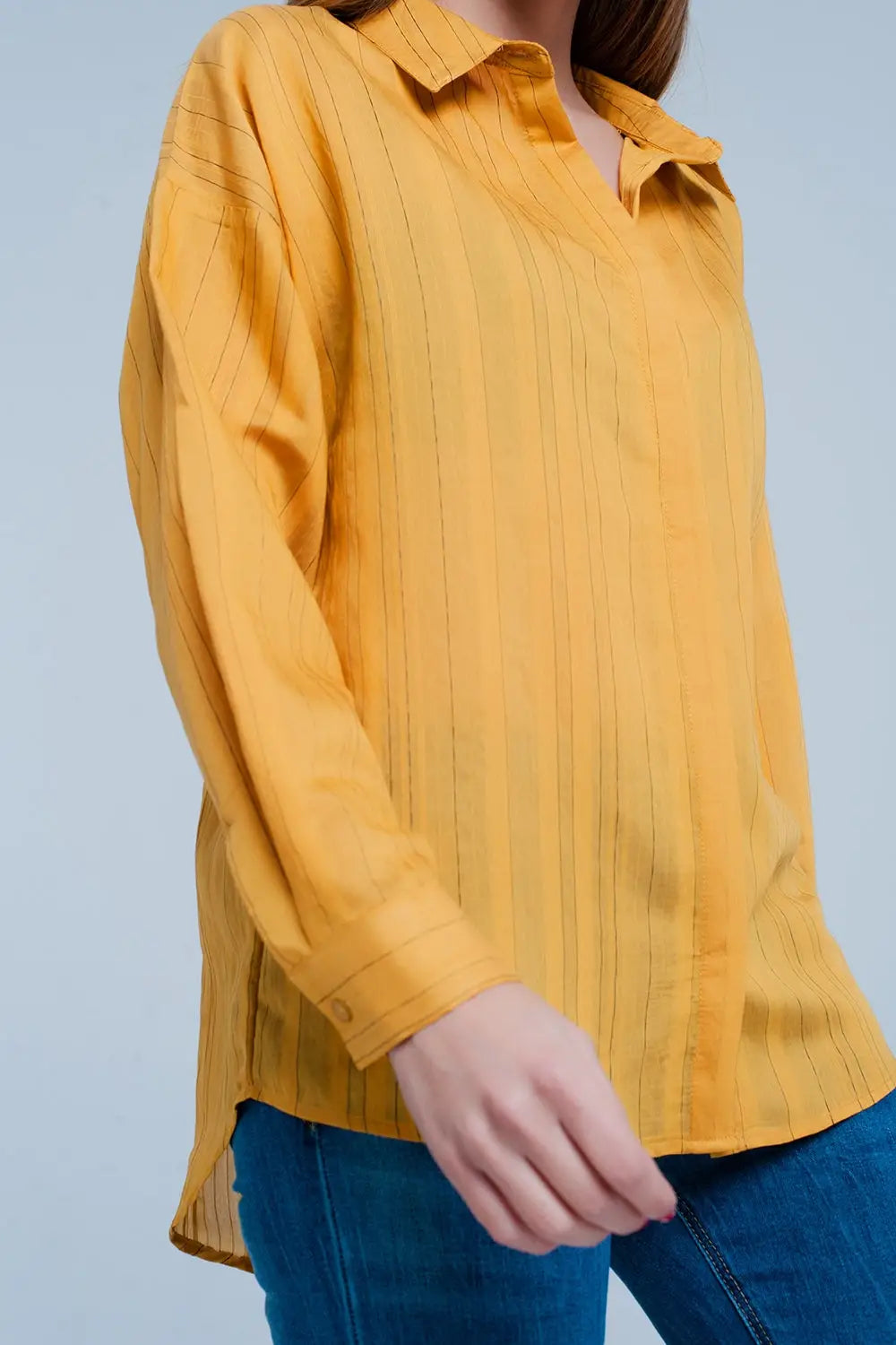 Mustard Shirt Thin Black Stripes - Shirts