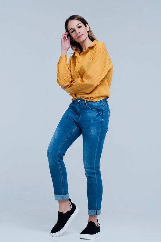 Mustard Shirt Thin Black Stripes - Shirts