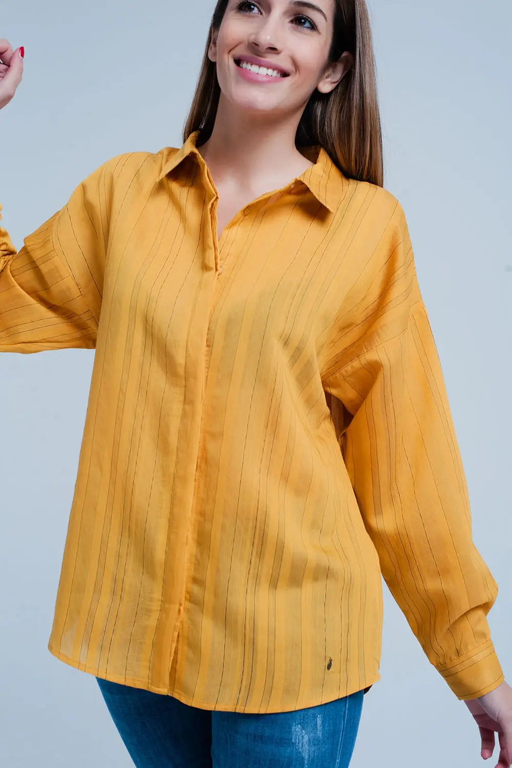 Mustard Shirt Thin Black Stripes - Shirts