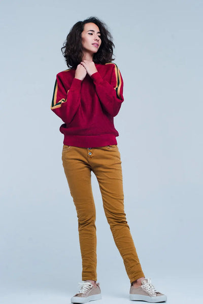 Mustard Skinny Pants with Sequins and Buttons - Jeans