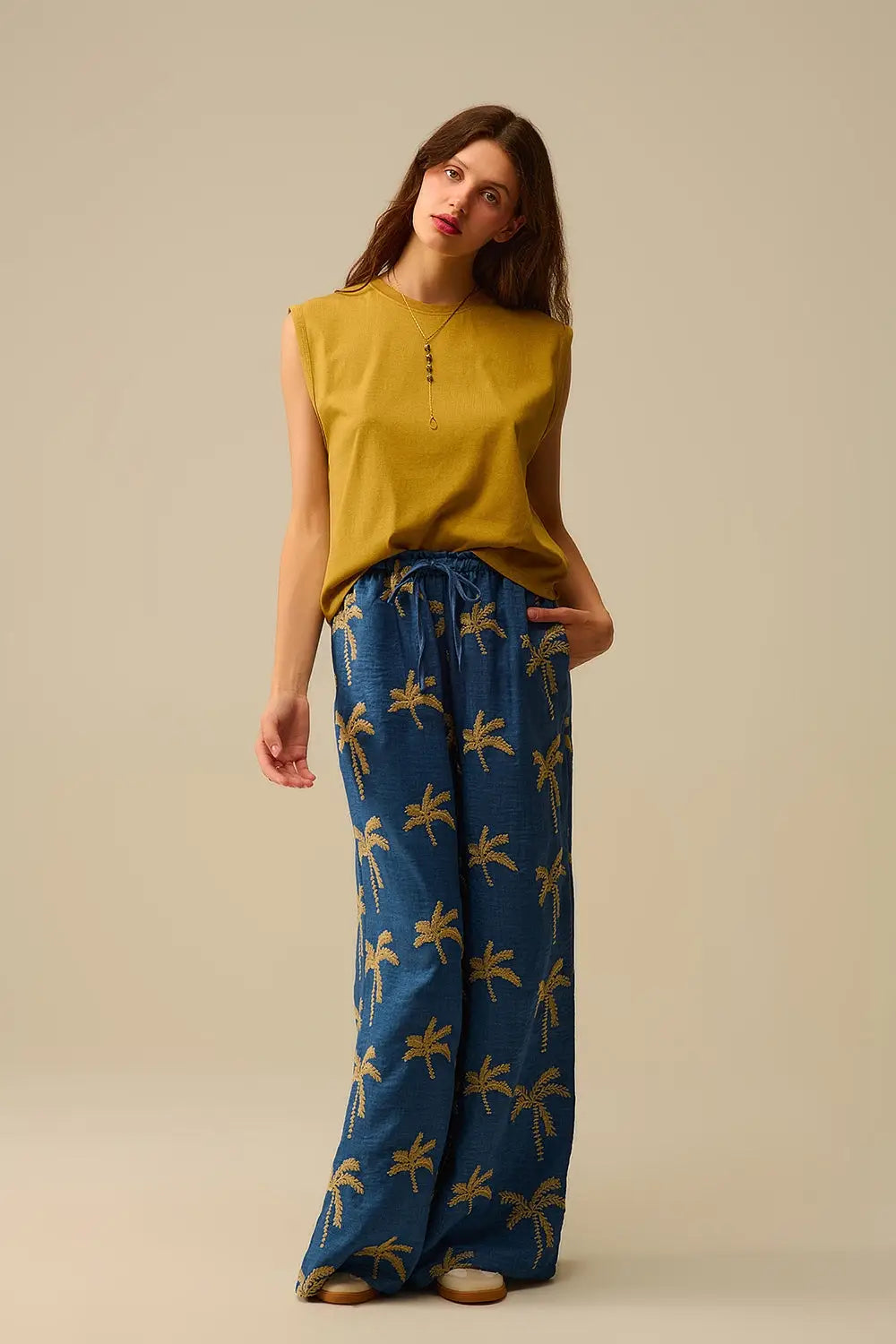 Mustard Sleeveless cotton t-shirt - Tops