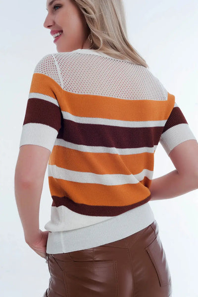 Mustard striped open knit sweater - Sweaters