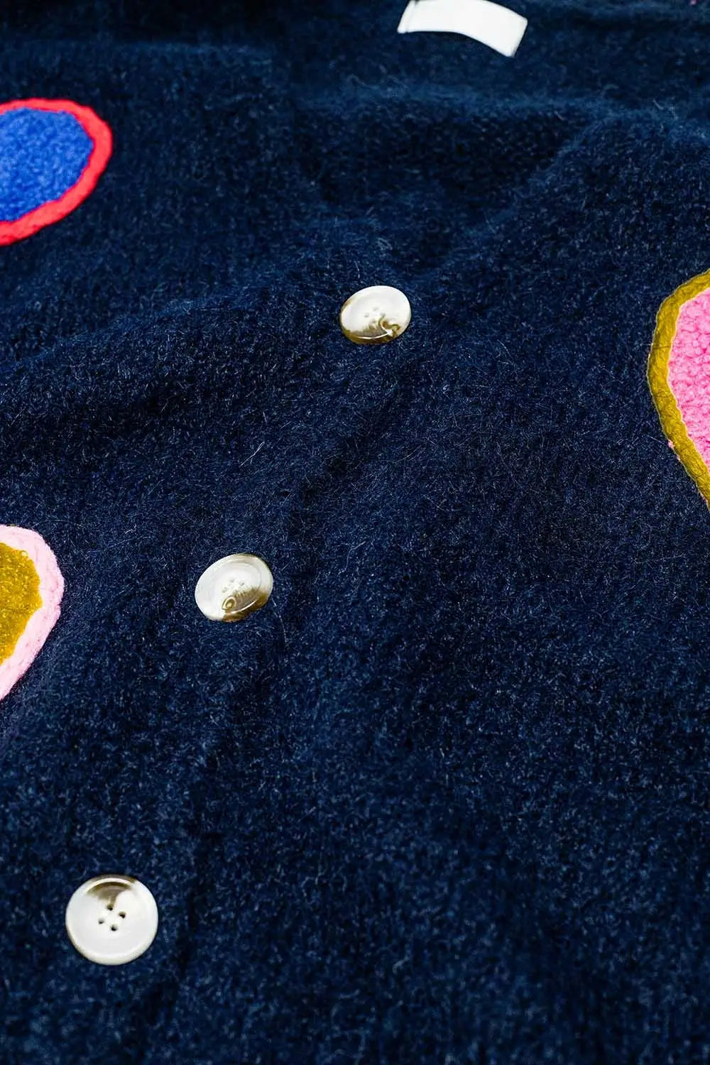 Navy blue knitted cardigan with embroidered hearts - One Size / Blue - Sweaters
