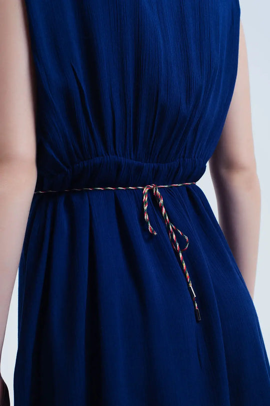Navy blue mini dress with embroidery - Dresses