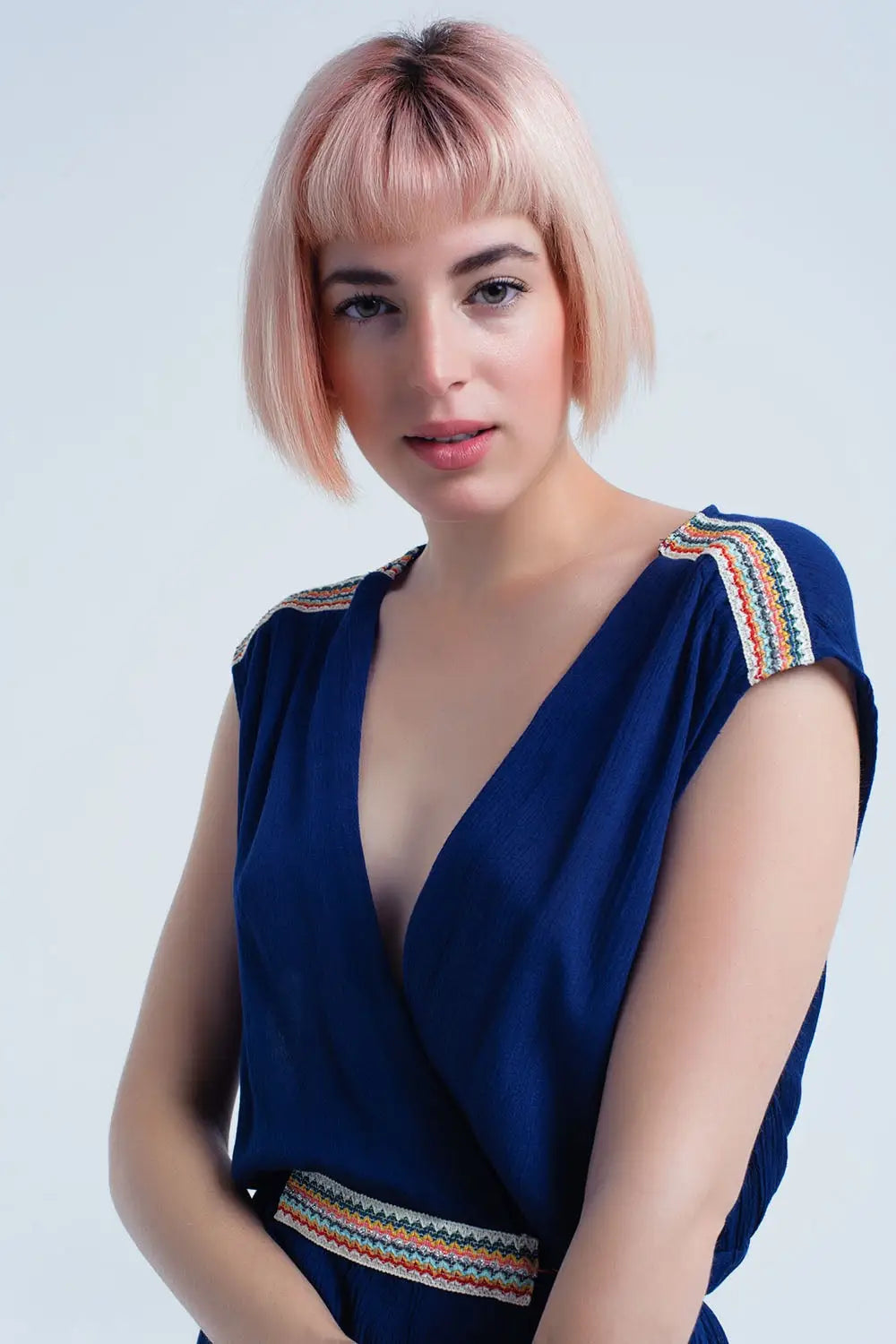 Navy blue mini dress with embroidery - Dresses