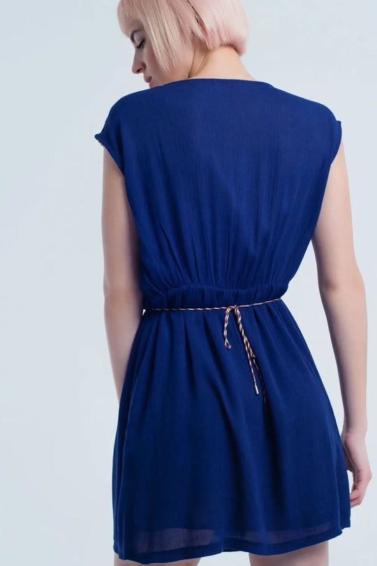 Navy blue mini dress with embroidery - Dresses
