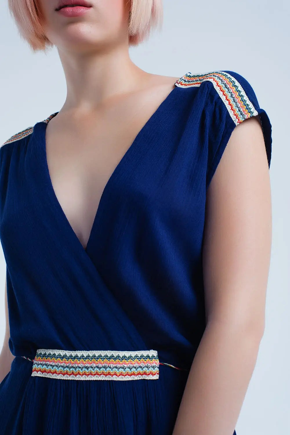 Navy blue mini dress with embroidery - Dresses