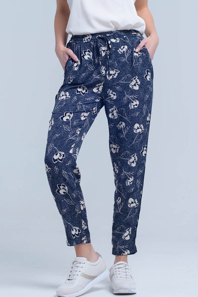 Q2 Navy blue pants with floral print