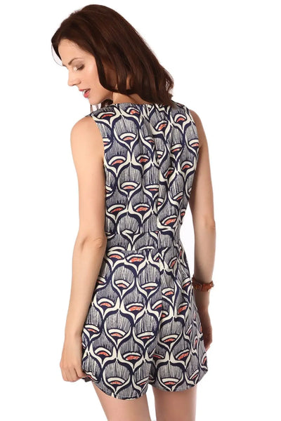 Navy blue satin printed romper - Dresses