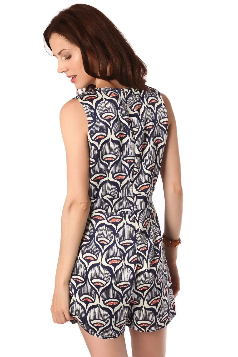 Navy blue satin printed romper - Dresses