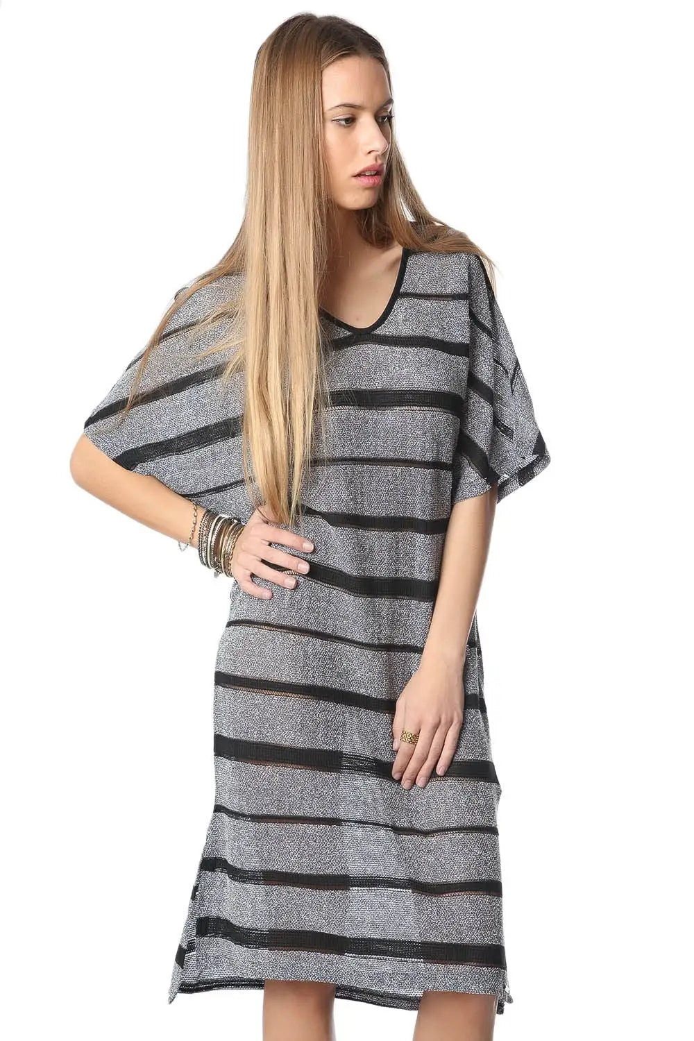 Navy blue stripe dress with cage detail - Dresses