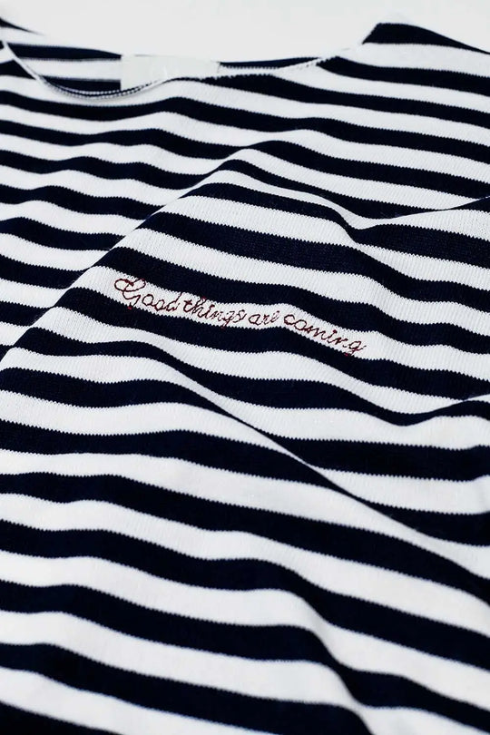 navy blue striped fine knit sweater with boat neck - Sweaters