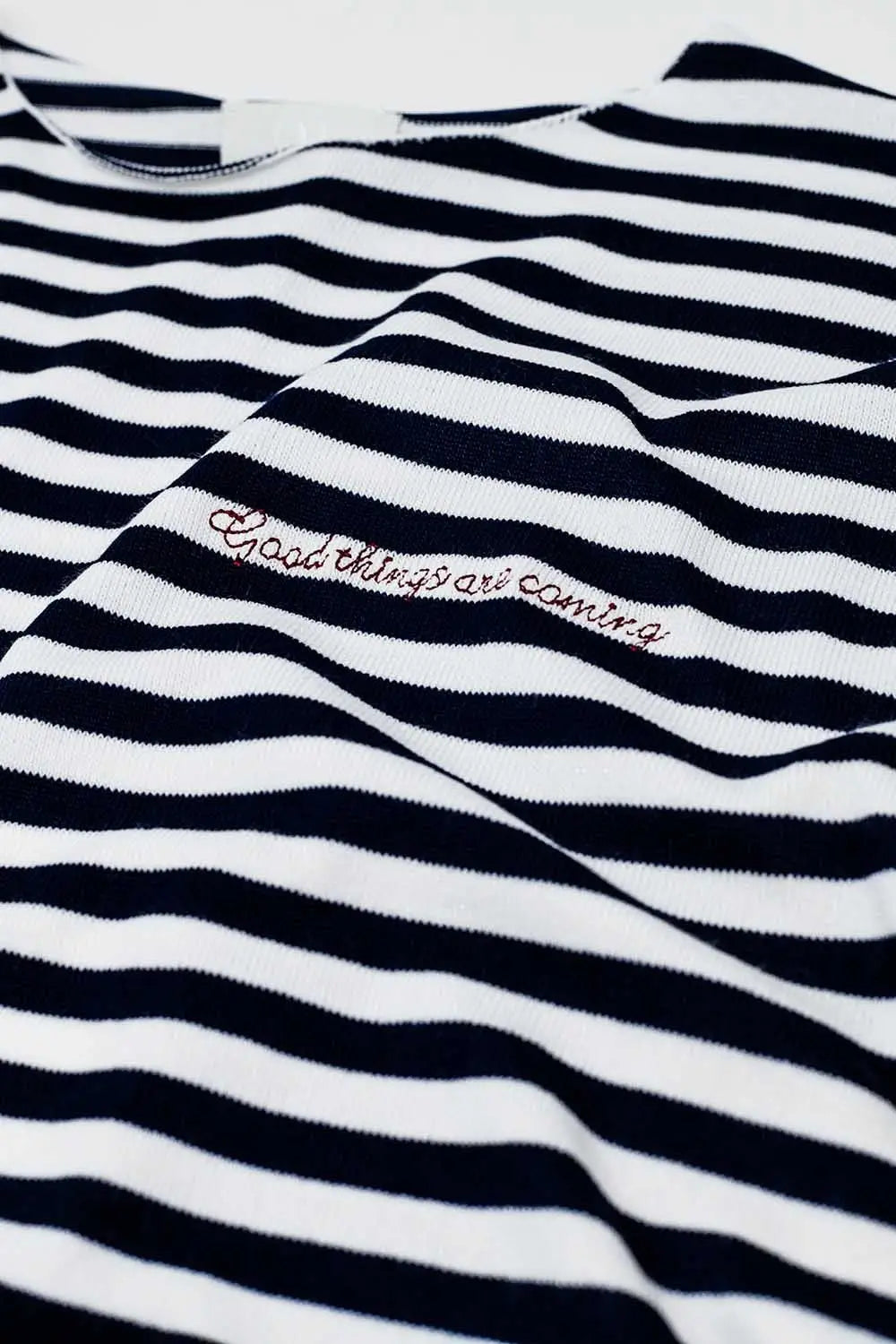 navy blue striped fine knit sweater with boat neck - Sweaters