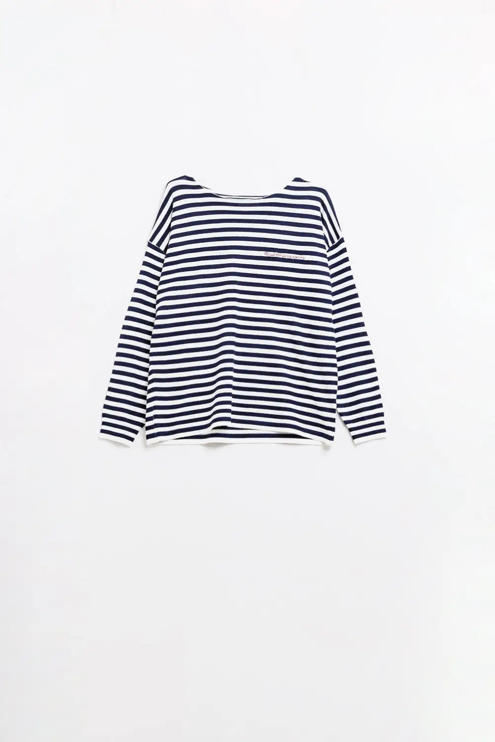 navy blue striped fine knit sweater with boat neck - Sweaters