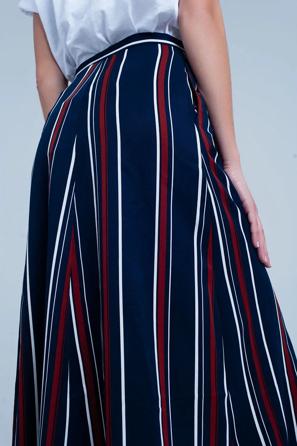 Navy blue striped midi skirt - Skirts