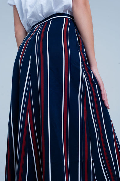 Navy blue striped midi skirt