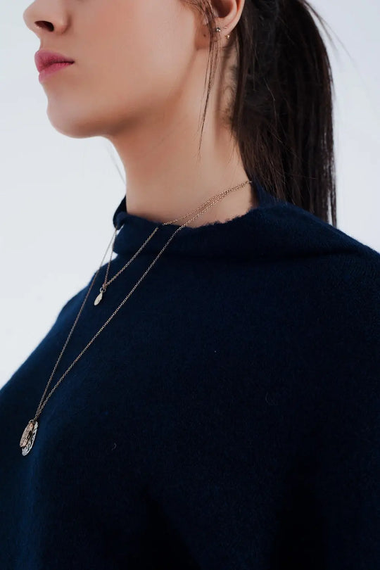 Navy blue sweater with wide sleeves - Sweaters