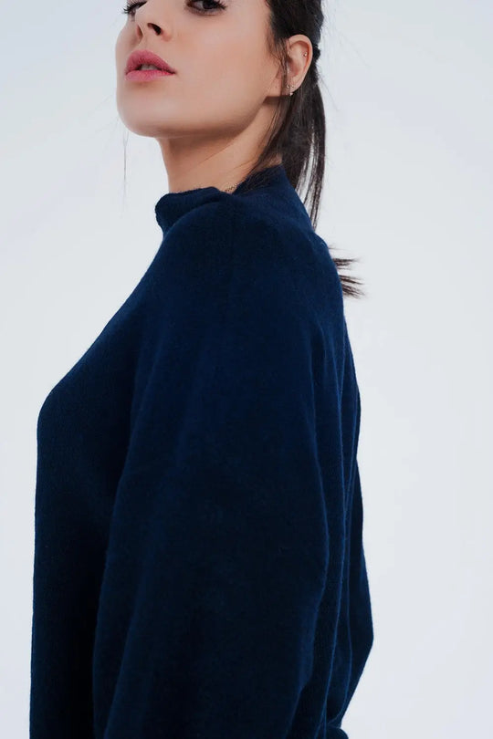 Navy blue sweater with wide sleeves - Sweaters