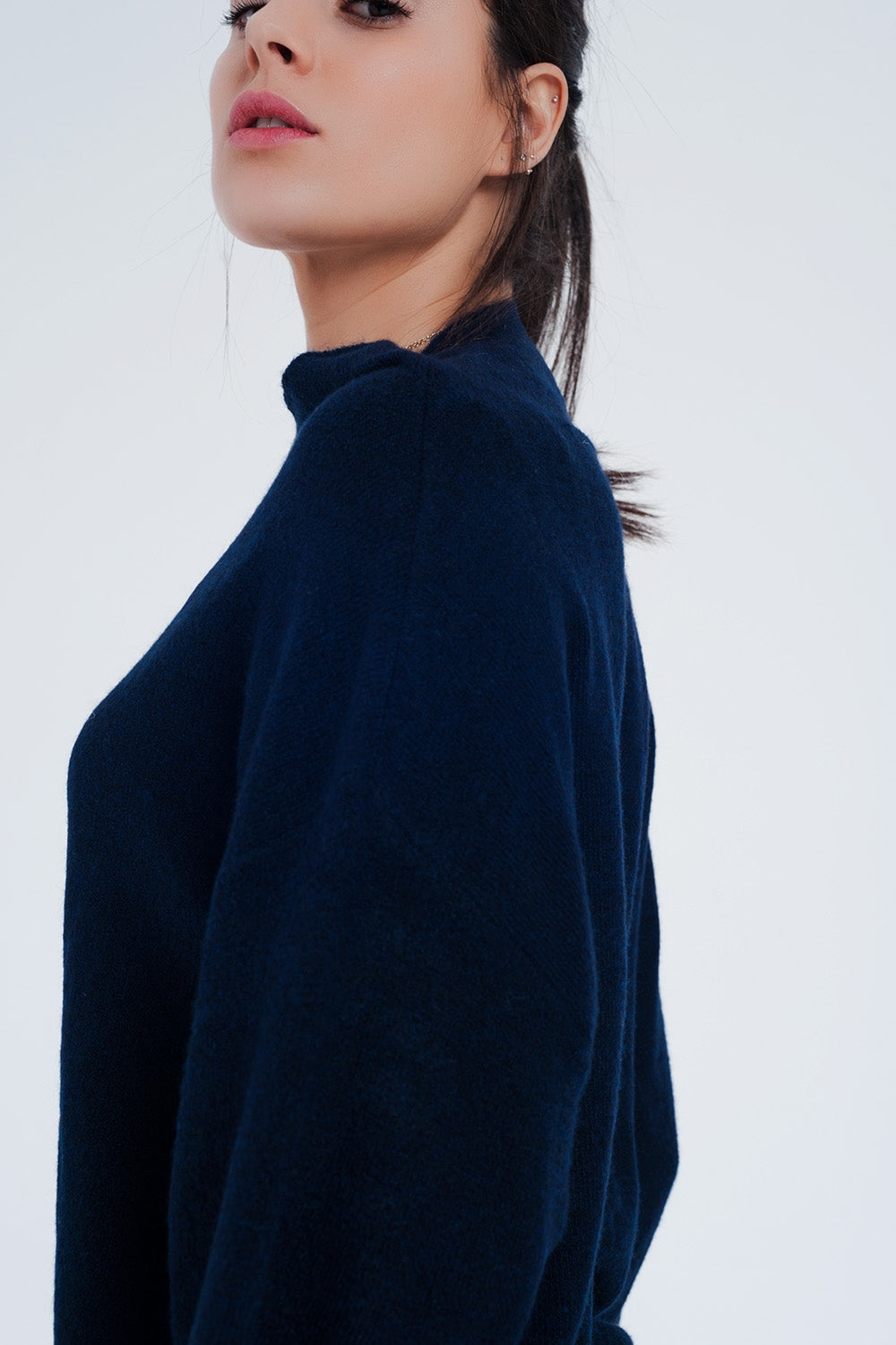 Navy blue sweater with wide sleeves