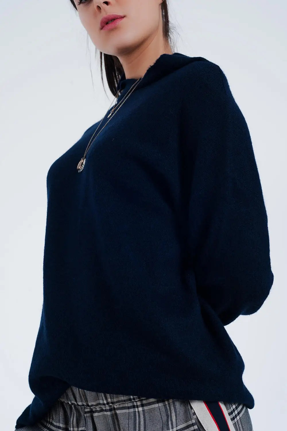 Navy blue sweater with wide sleeves - Sweaters