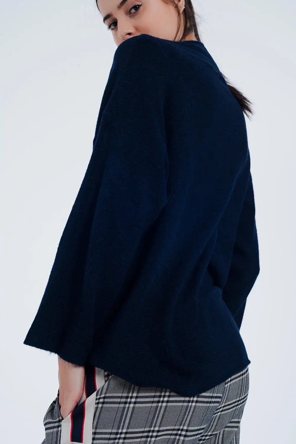 Navy blue sweater with wide sleeves - Sweaters