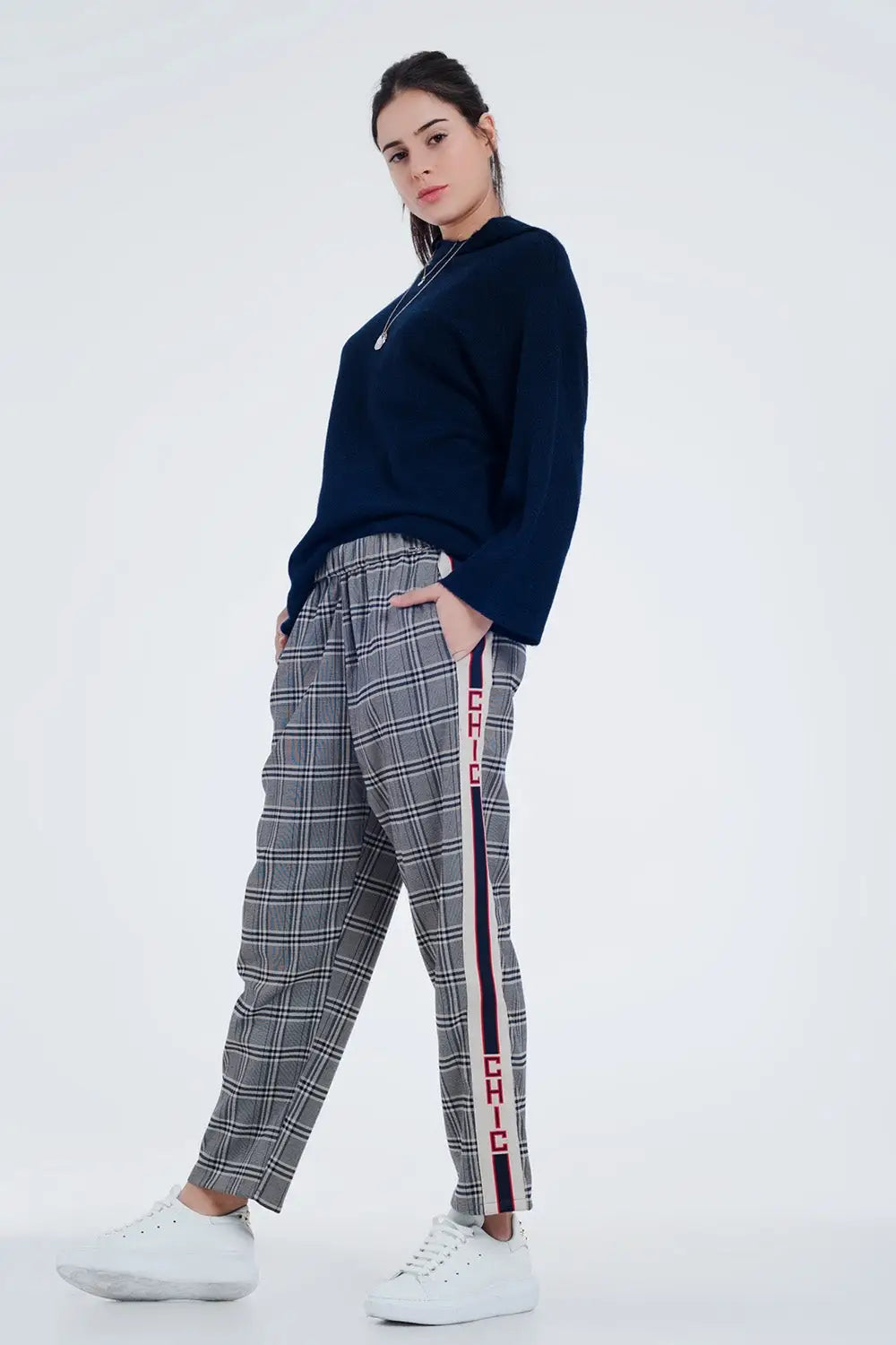 Navy blue sweater with wide sleeves - Sweaters
