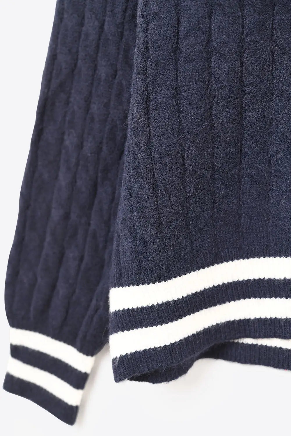 Navy Cable Knit V-neck Preppy Sweater - One Size / Blue - Sweaters