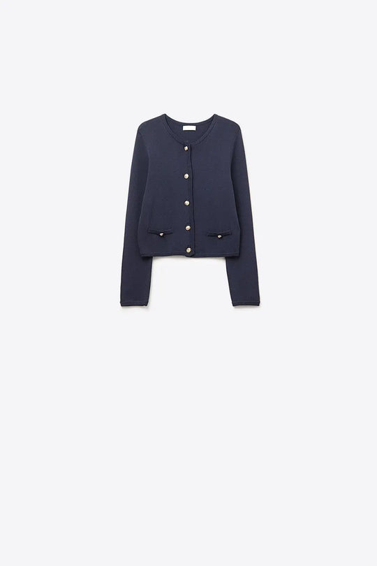 Navy Cardigan with Gold Buttons - One Size / Blue - Sweaters