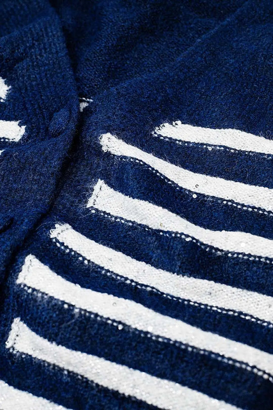 Navy cardigan with silver stripes - Sweaters