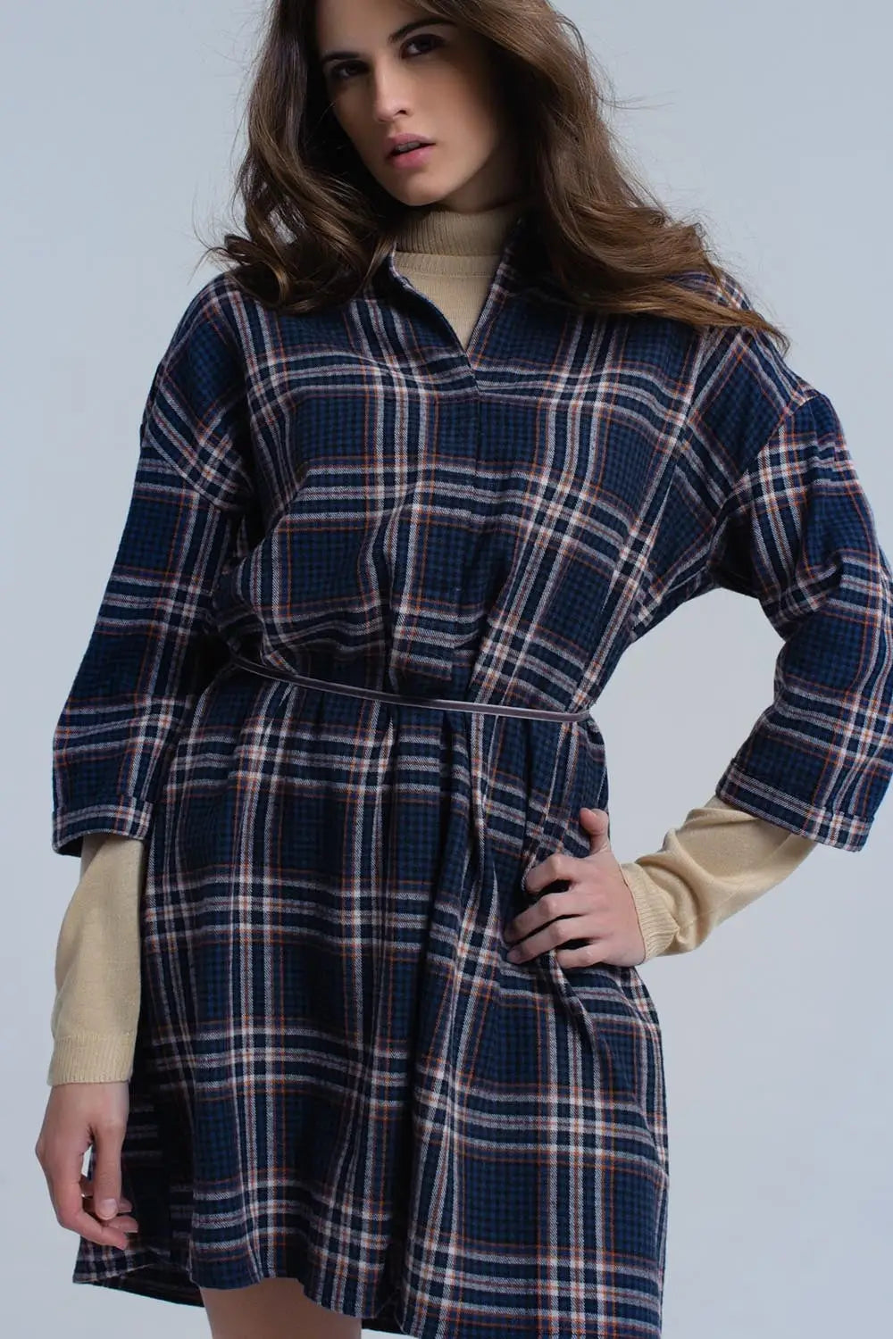 Navy checked midi dress - Dresses