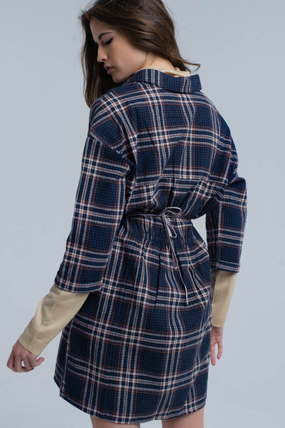 Navy checked midi dress