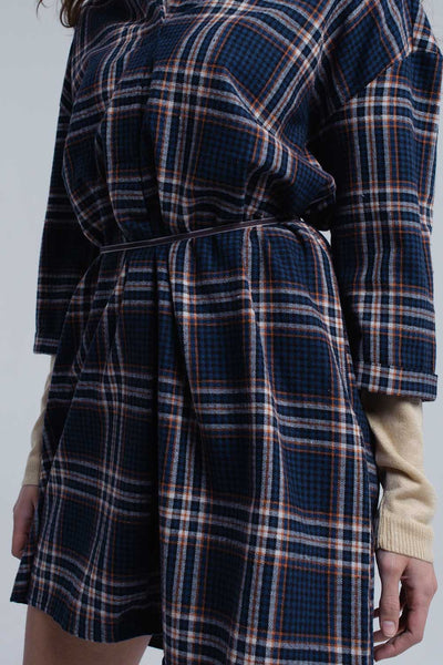 Navy checked midi dress