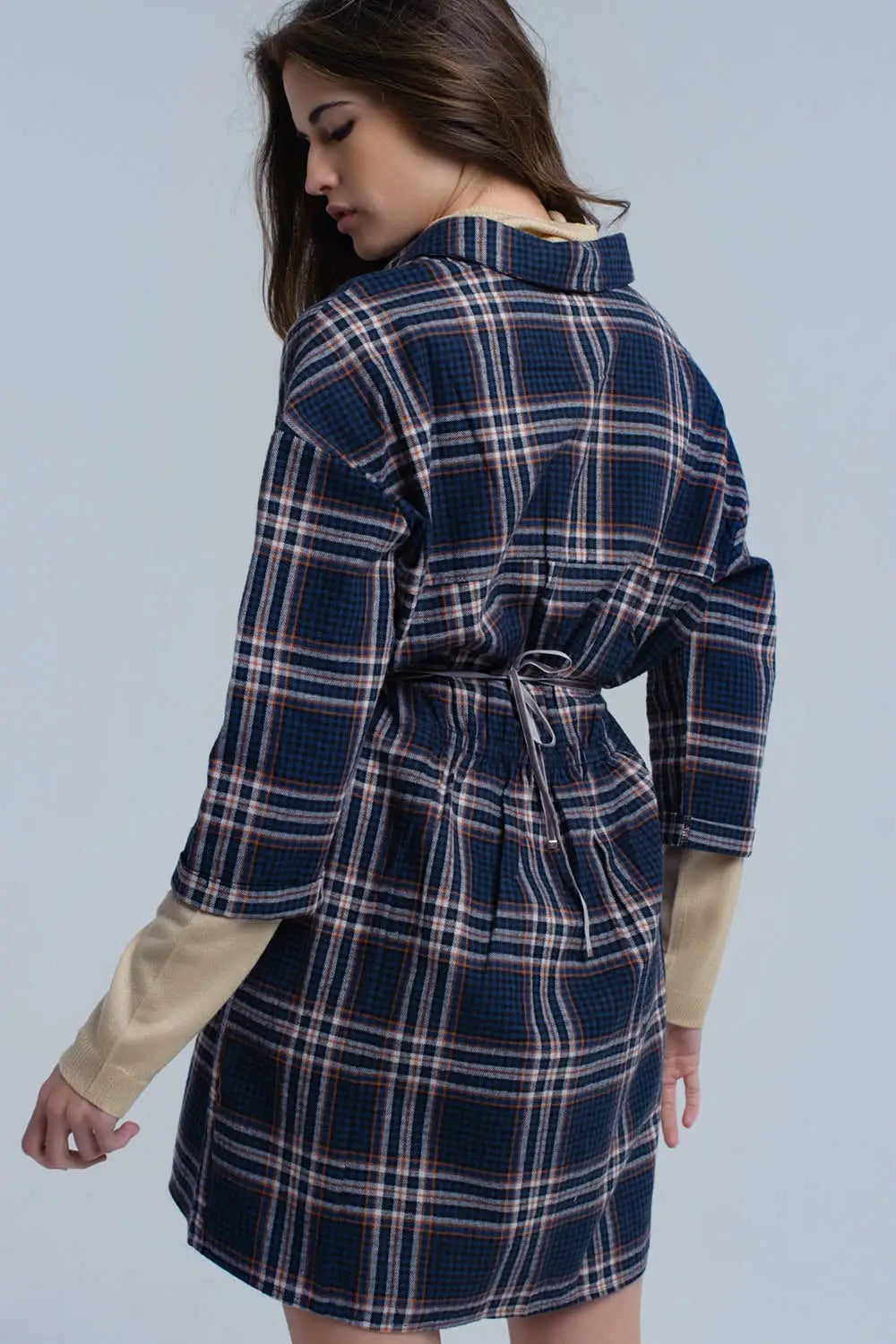 Navy checked midi dress - Dresses