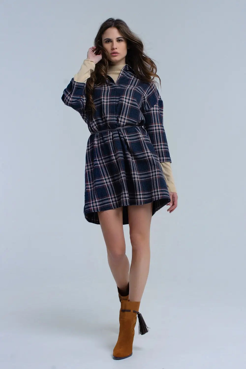 Navy checked midi dress - Dresses