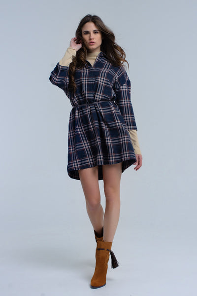 Navy checked midi dress