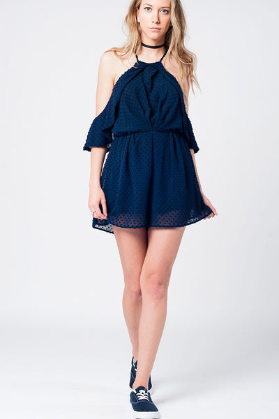 Q2 Navy plumeti cold-shoulder lightweight romper