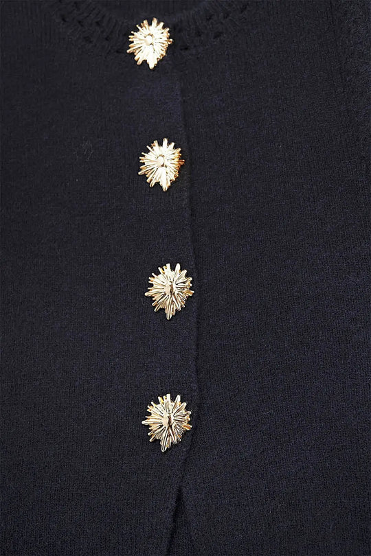 Navy color knitted Vest with Gold Buttons - One Size / Blue - Sweaters