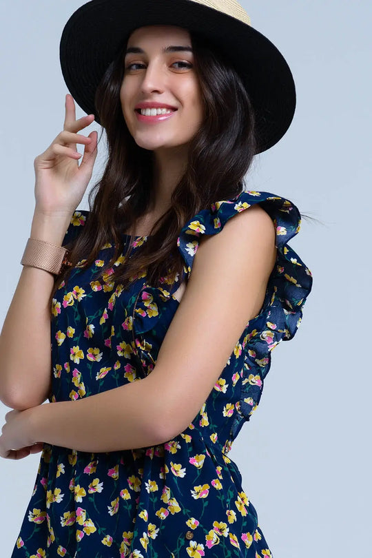 Navy crossed back shirt with ruffles - Shirts