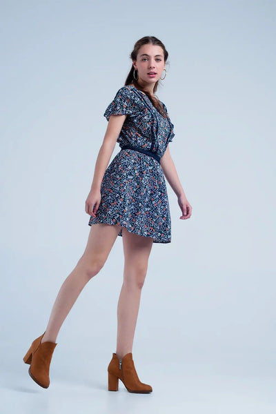 Navy dress with flower print - Dresses