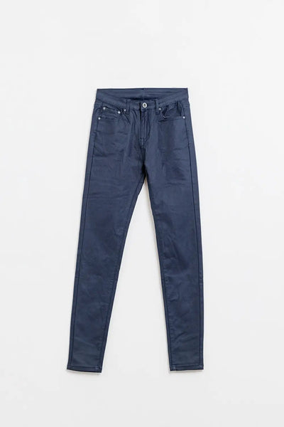 Navy Faux Leather Super Skinny Pants - Pants