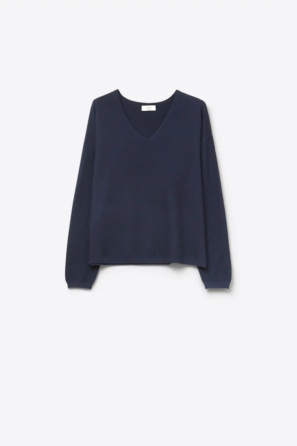 Q2 Navy Fine Knit V-Neck Sweater with Subtle Linear Texture