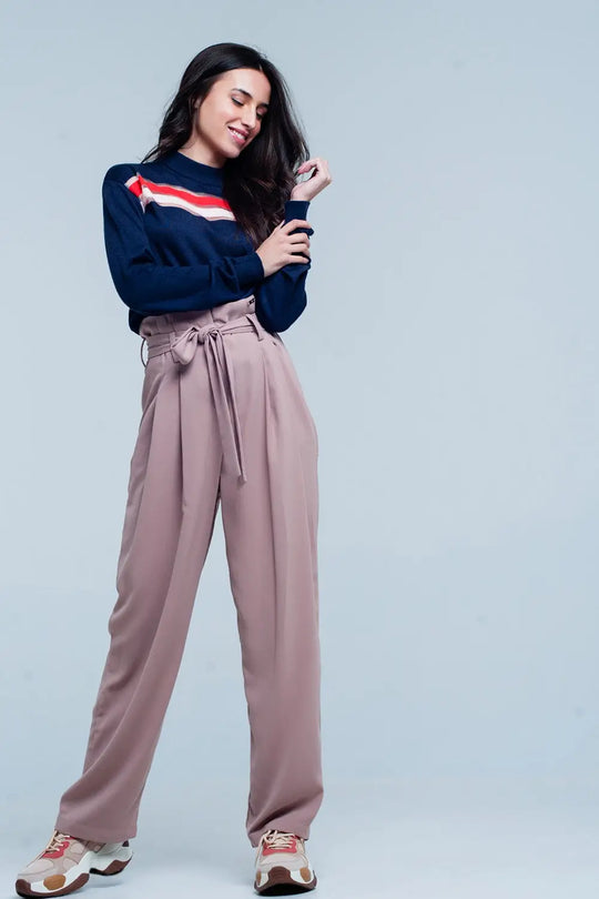 Navy Fine Knitted Sweater with Transparent Stripe - Sweaters