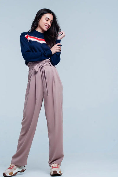 Navy Fine Knitted Sweater with Transparent Stripe - Sweaters