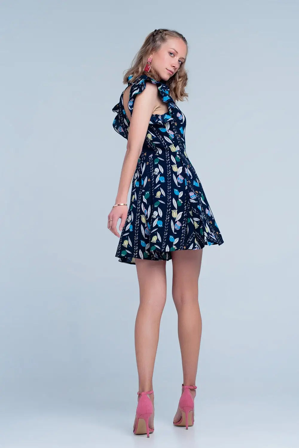 Navy flower printed jumpsuit - Dresses