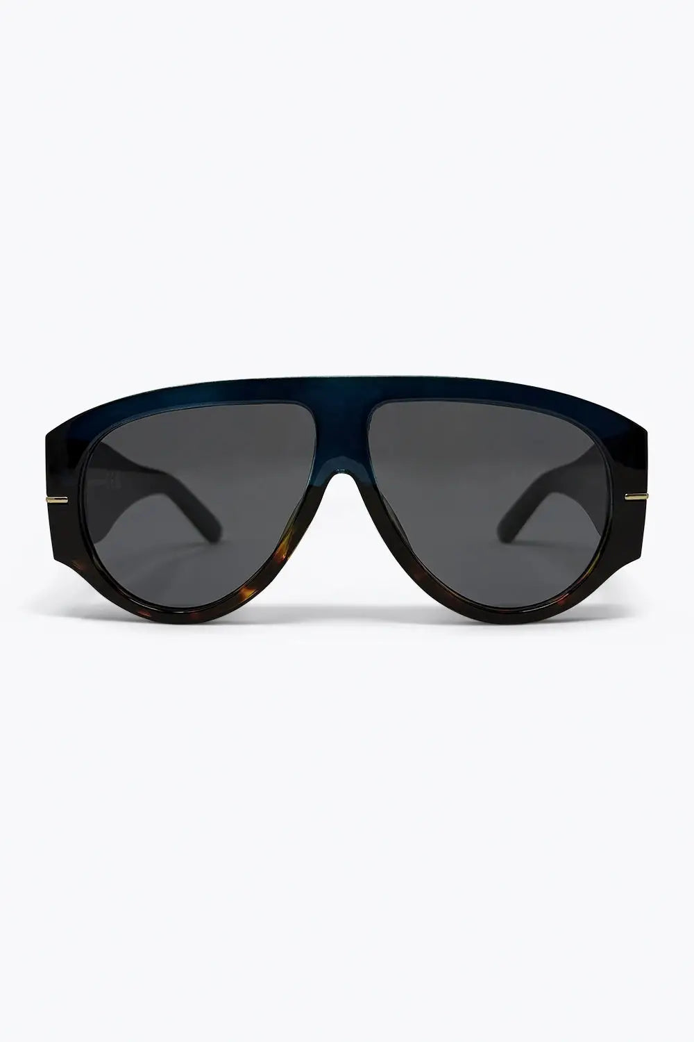 Q2 Navy Gradient Tortoiseshell Trim Oversize Shield Frame Sunglasses