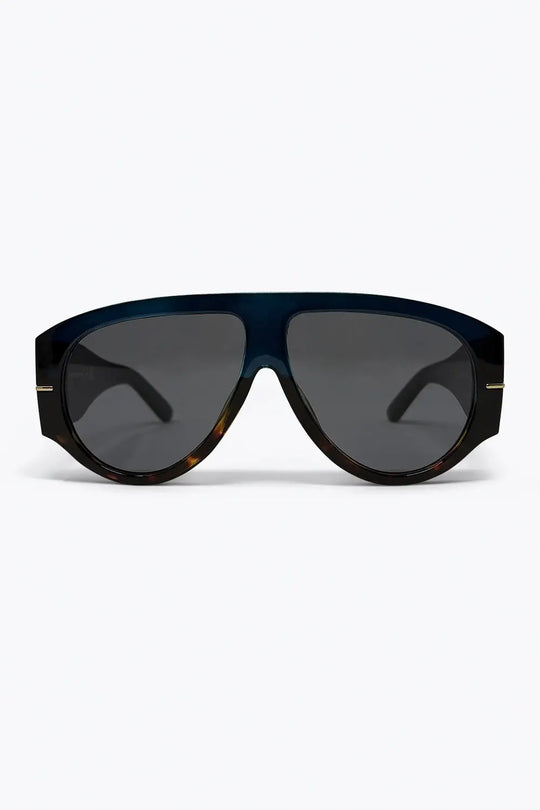 Q2 Navy Gradient Tortoiseshell Trim Oversize Shield Frame Sunglasses