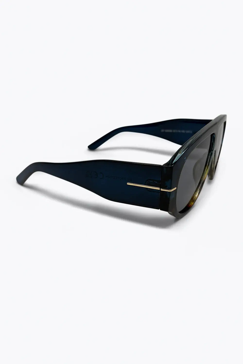 Navy Gradient Tortoiseshell Trim Oversize Shield Frame Sunglasses - One Size / Turquoise